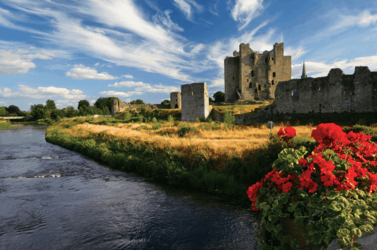 View of Trim Castle and River Boyne on a sunny day in County Meath, Ireland